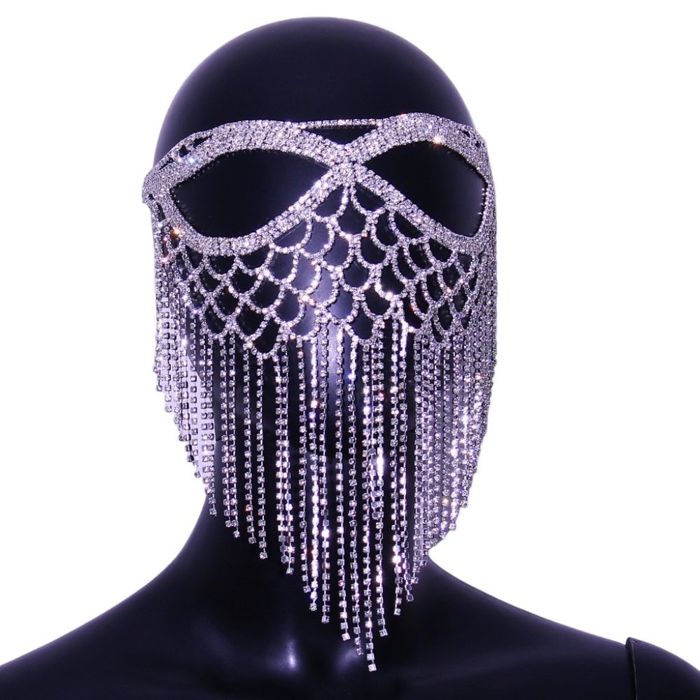 Crystal Tassel Face Mask Halloween Masquerade Mask for Women Jewelry Rhinestone - Picture 2 of 6